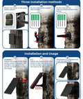 Installation guide for Solar Panel Kit For Trail Cams With 6000mAh Battery And 12V Output IP66 Waterproof showing mounting methods.