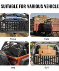 Heavy Duty Tailgate Cargo Net For Tesla Cybertruck in various vehicles including pickup, trailer, Jeep, and SUV.