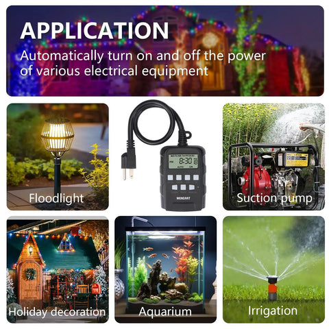 Tough As Nails Outdoor Digital Timer Dual Outlet Weatherproof device controlling garden light, pump, and irrigation systems.