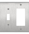Heavy Duty 2 Gang Toggle Light Switch Decorator Metal Wall Plate 4.50 By 4.57 Inches 430 Stainless Steel Corrosion Resistant UL Listed Silver Finish Built To Last Tough As Nails, brushed silver