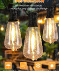 Close-up of 120 Foot Outdoor LED String Lights With Remote Waterproof Patio Lighting With 38 Shatterproof ST38 Bulbs.