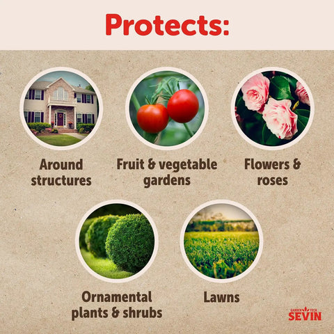 Image showcasing where the 'Ready To Use Insect Killer One Gallon For Gardens And Vegetables' protects against pests.