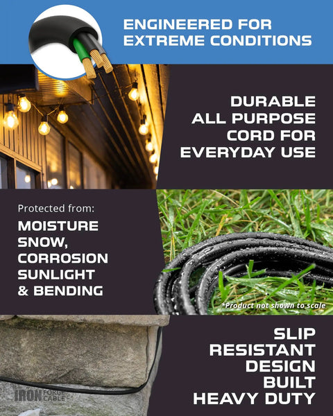 Outdoor Extension Cord With Three Outlet Ten Foot Weatherproof 16 By 3 SJTW Built To Last Heavy Duty Power Cable details