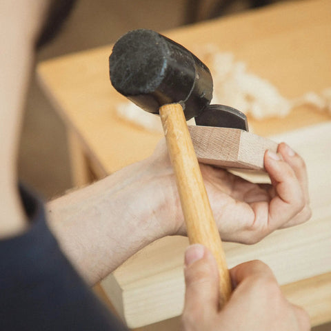 Using a mallet to guide the Japanese Kanna Manual Hand Plane For Smoothing Woodwork Precision Ground 42 Millimeter Steel Blade