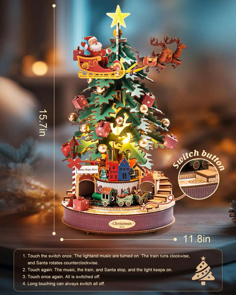 3D Puzzles For Adults Awesome Wooden Music Box Christmas Melody Tree 319 Piece Model Building Kit, 15.7in tall