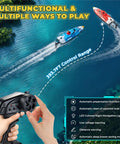 12-Inch Remote Control Boat For Kids And Adults, Beast Fast 25 KPH RC Speed Boat racing with a remote in hand