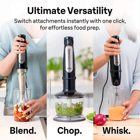 Badass 3-In-1 Hand Blender And Food Processor Featuring Intuitive Smart Speed Tech for effortless blending, chopping, and whisking.