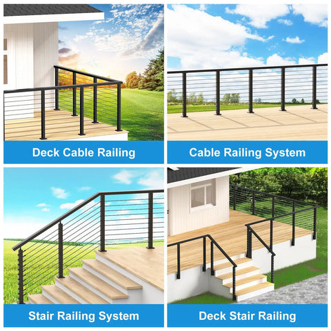 6 Ft Rectangular Cable Railing Handrail In Black Stainless Steel With Nylon End Caps For Stair And Deck Cable Railing Systems Premium 304 Stainless Steel For Tough Corrosion Resistance Weatherproof No Fuss Install