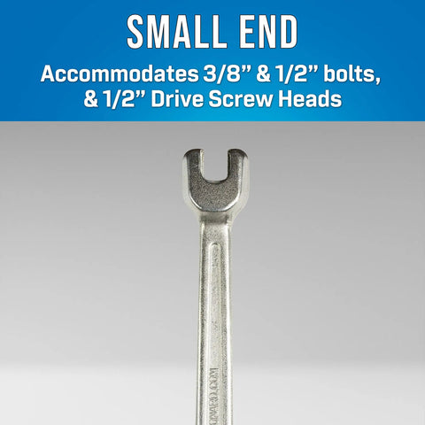 Lineman's B Type Double Ended Wrench, 13 Inch Long, small end for 3/8 and 1/2 bolts, telecom tool