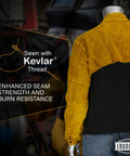 Heavy Duty Cowhide Leather Welding Cape Jacket Built Tough To Kick Some Serious Spatter And Block Extreme Heat, featuring Kevlar seams.