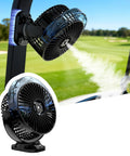 Magnetic Golf Cart Fan With Mist And Light 12000mAh Power Bank Rechargeable Portable Fan mounted on golf cart