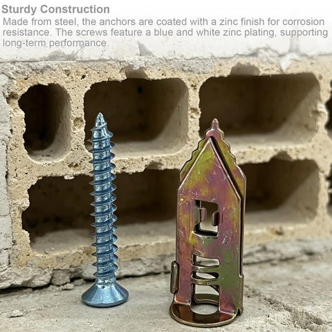 Close-up of self drilling drywall screws and anchors on masonry surface from Self Drilling Drywall Anchors And Screws Kit 80-Piece Set