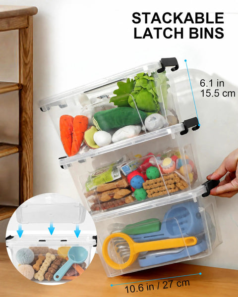 Six Pack Clear Plastic Storage Bins With Lids 7 Quart Stackable Containers Featuring Secure Buckle Seals And Sturdy Handles For A Big Time Clean Room Refresh That Is A Legit Game Changer Day One