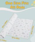 Cozy Foam Bed Rail Bumpers For Toddlers With Semi Teardrop Design showing dimensions on a whimsical pattern