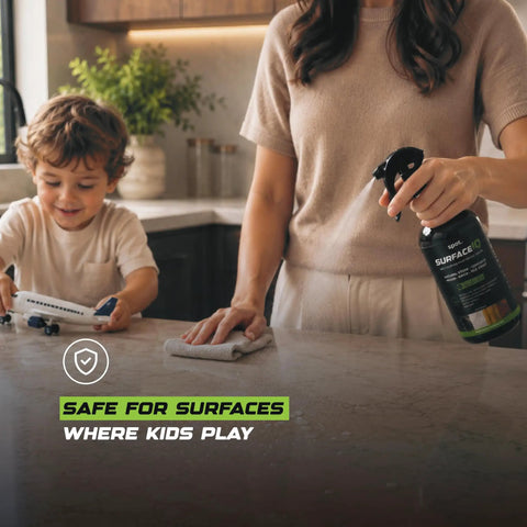 Hardcore Penetrating Sealer Spray for Concrete Brick and Unsealed Grout leaves invisible stain shield, family-friendly use.