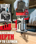 Cordless Compact Router Compatible With Milwaukee Batteries Offering Six Variable Speeds Up To Thirty Thousand Rpm with adjustable depth feature.