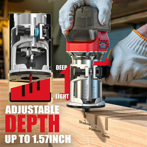 Cordless Compact Router Compatible With Milwaukee Batteries Offering Six Variable Speeds Up To Thirty Thousand Rpm with adjustable depth feature.
