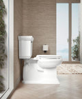 Glenbury ReadyLatch Quiet Close Elongated Toilet Seat With Soft Close White No Fuss Above Bowl Grip Tight Install Positive Lock Unlatch Removable For Cleaning on toilet.