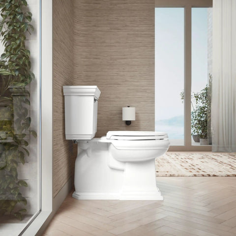 Glenbury ReadyLatch Quiet Close Elongated Toilet Seat With Soft Close White No Fuss Above Bowl Grip Tight Install Positive Lock Unlatch Removable For Cleaning on toilet.