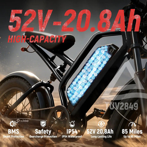 All Terrain Electric Fat Tire Dirt Bike For Adults And Teens With 35 MPH Top Speed 1500W Peak Motor 52V 20.8Ah battery