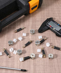 Cam Lock Nuts And Cams Screws Set For Furniture 20 Sets M6 X 35mm 3 In 1 Eccentric Hardware Kit displayed with tools on table