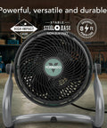 Front view of Exo61 Heavy Duty Air Circulator With 3 Speed Industrial Floor Blower Fan in a workshop setting.