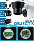 Binocular Zoom Stereo Microscope With Boom Stand, 3.5X To 90X Magnification, Built For Labs, Engravers, And Repairs, Pro-Grade Greenough Optics For Sharp, Hands-On Detail And Precision Work, close-up objective and zoom lens