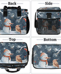 Insulated Picnic Backpack Lunch Box for Outdoors and Work, Big 12x8.7x10 Inch with winter-themed snowman and bird design