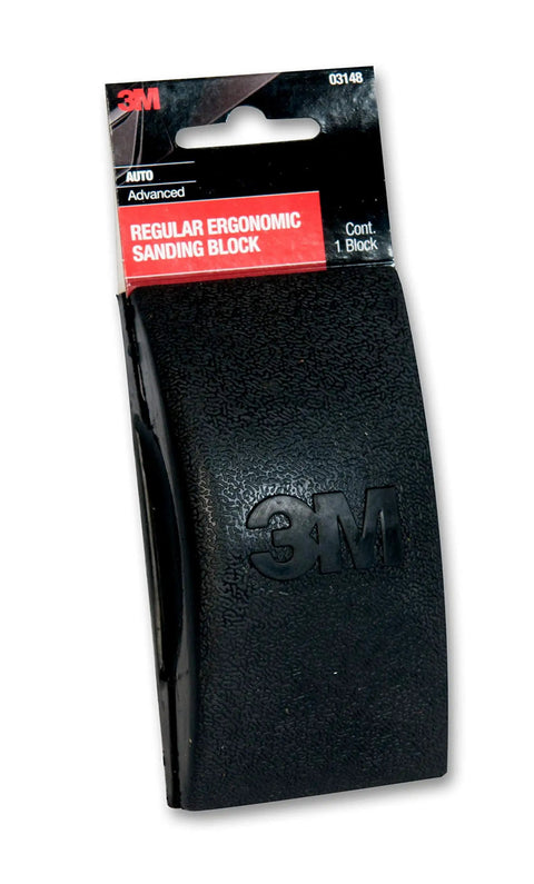 Black regular ergonomic sanding block with 3M logo in packaging, suitable for wet and dry use.