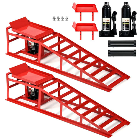 Two Pack Heavy Duty Hydraulic Car Ramps With 11,060 Lbs Capacity Adjustable Lift Height 9.84 To 14.96 Inches Portable Vehicle Ramps For Oil Changes Home Garage Setup And Auto Repair