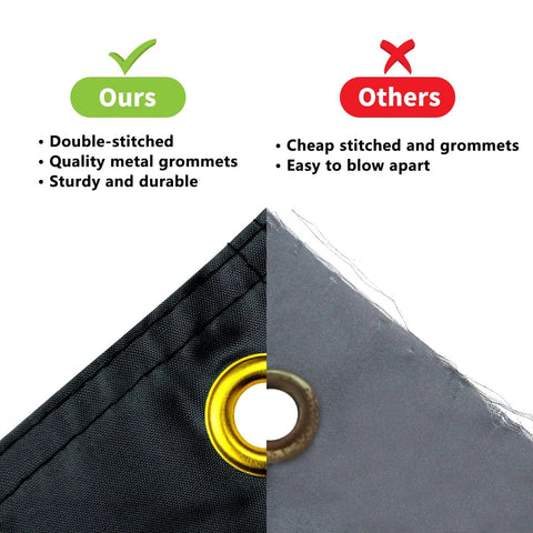 Comparison of grommets and stitching on Oversized 120 By 20 Inch Patriotic Anniversary Banner 250th Celebration America 1776 2026 US