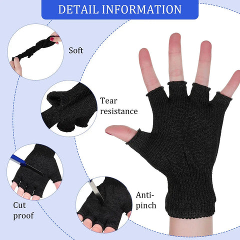Two Pair Cut Resistant Half Finger Gloves For Home Use Gray And Black, Durable Finger Protection For Kitchen, DIY, Crafts, Woodworking And Food Prep For Everyday Tasks
