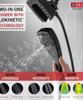Person using Five Spray In2ition 2 In 1 Dual Shower Head With Hose And Magnetic Dock Handheld Matte Black Shower System