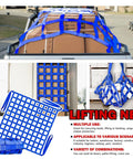 Heavy Duty Cargo Lifting Net 1212 Lbs 4.92x4.92 Ft With 10x10 Cm Mesh Polyester Hoist Net shown with boxes in a truck and folded