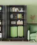 Open Beefy Heavy Duty 73 Inch Tall Metal Storage Cabinet On Wheels With Lockable Doors and Adjustable Shelves filled with items