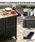 Outdoor Grill Cart With Stainless Steel Tabletop And Storage Cabinet, Portable Grill Island On Four Wheels With Folding Trash Can