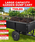 Beefy Heavy Duty Steel Dump Cart With 1,500 Lb Capacity, 15 Cu Ft Garden Utility Trailer with soil and greenery backdrop