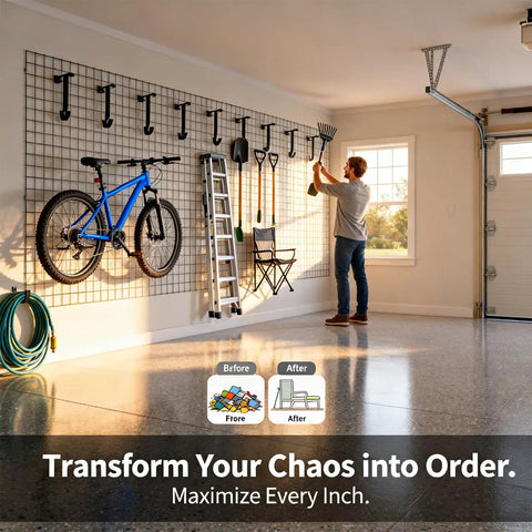 Heavy Duty Bike Hooks Set For Garage Storage Ceiling And Wall Mounts Holds Up To 50 Lbs Each 6 Pack Black Built Tough for organized hanging of bike and tools.