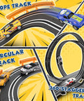 Ultimate Slot Car Race Track Set With Four Cars Electric Track With Slope Overpass And Circular Laps Dual Racing Game features
