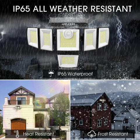 6 Head Solar Motion Sensor Flood Light Outdoor Wall Light 3200Lm 496 LEDs 3 Modes IP65 Waterproof in weather conditions