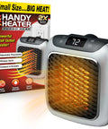 Compact Plug In Wall Outlet Space Heater Drops Kickin Turbo Heat For Spaces Up To Two Hundred Fifty Sq Ft showcased with digital thermostat.