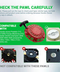 Compatibility guide for pull start recoil starter, showing compatible and incompatible pawl types for Predator 212cc and 173cc OHV engines.