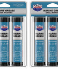 Front view of four Lucas Oil Marine Grease combo packs, each containing three 3-oz tubes