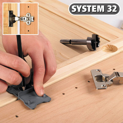 Pro Grade Forstner Drill Bit Set With Custom Hinge Mounting Template Built To Bore Dead Center Twenty Six To Thirty Five Mm Holes
