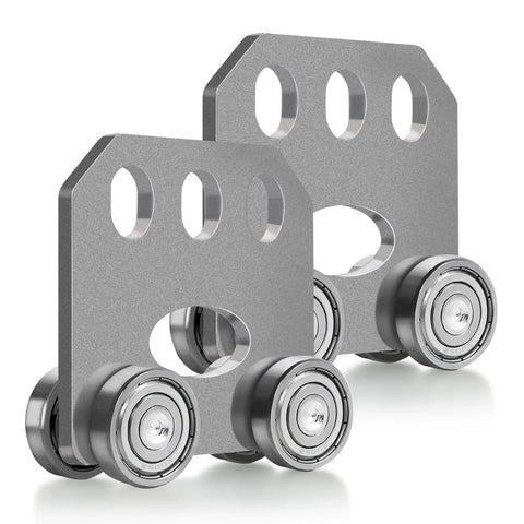 Two Pack Silent Four Wheel Beam Trolleys For Heavy Duty Hoist Installations Fits 1-5/8 Inch Wide Or Taller Strut Channel Durable Steel Construction With Top Push Technology For Easy Load Movement And Long Lasting Use, shown in side view