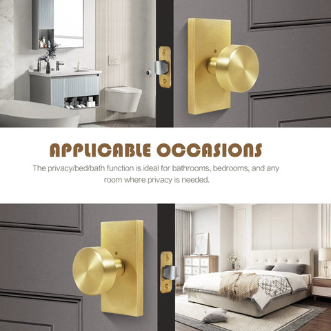 Privacy Door Knob Set With Lock For Bedroom And Bathroom Satin Brass Rectangle Rosette Handle Modern Interior Door Hardware