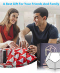 Couple giving Dodecahedron RGBW Gaming Light With Infinity Mirror Effect as a gift, boxed with LED design on the packaging.