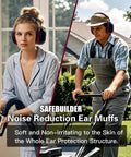 People using All Day Quiet Earmuffs For Sleep Outdoor Work Shooting And Industrial Use With SNR 33 dB And NRR 26 dB Comfortable POM Headband PVC Leather Band Black Boss Level Hearing Protection That Keeps Noise Down while in home and garden settings.