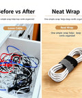 Before vs After image showing Reusable Cable Management Straps And Self Adhesive Cord Organizers For Power And Usb Cables, neatly wrapped.