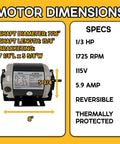 1/3 HP Belt Drive Motor GF2034 1725 RPM 48FR Single Unit dimensions and specs display